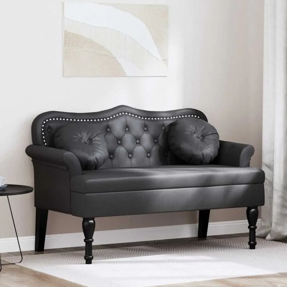 vidaXL Chesterfield Bank met kussen Zwart 120,5 x 65 x 75 cm Nep Leer