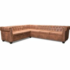 vidaXL Chesterfield hoekbank 6-zits kunstleer bruin