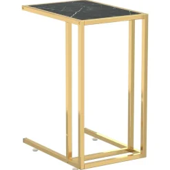 vidaXL Computer bijzettafel 50x35x65 cm gehard glas zwartmarmerkleurig