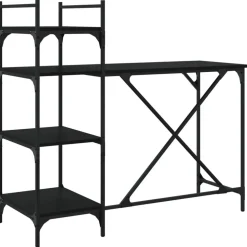 vidaXL Computerbureau met schappen 120x47x109 cm zwart