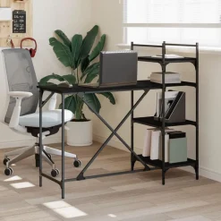 vidaXL Computerbureau met schappen 120x47x109 cm zwart