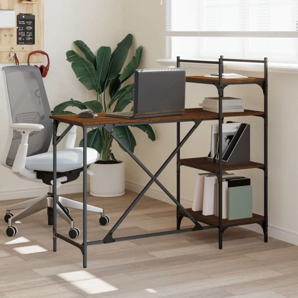 vidaXL Computerbureau met schappen 120x47x109 cm bruin eikenkleur