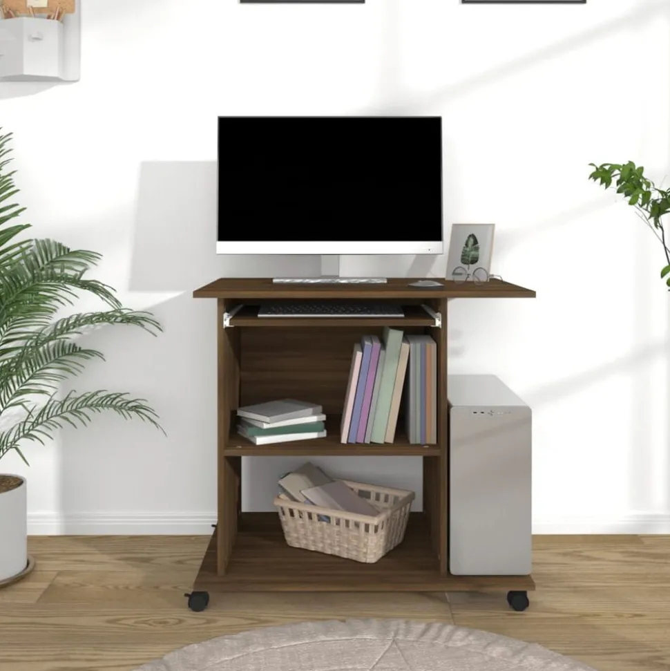 vidaXL Computerbureau 80x50x75 cm bewerkt hout bruin eikenkleur