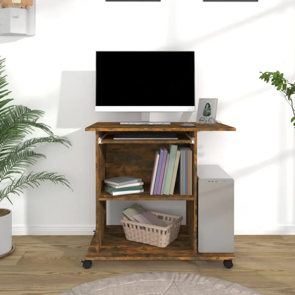 vidaXL Computerbureau 80x50x75 cm bewerkt hout gerookt eikenkleurig