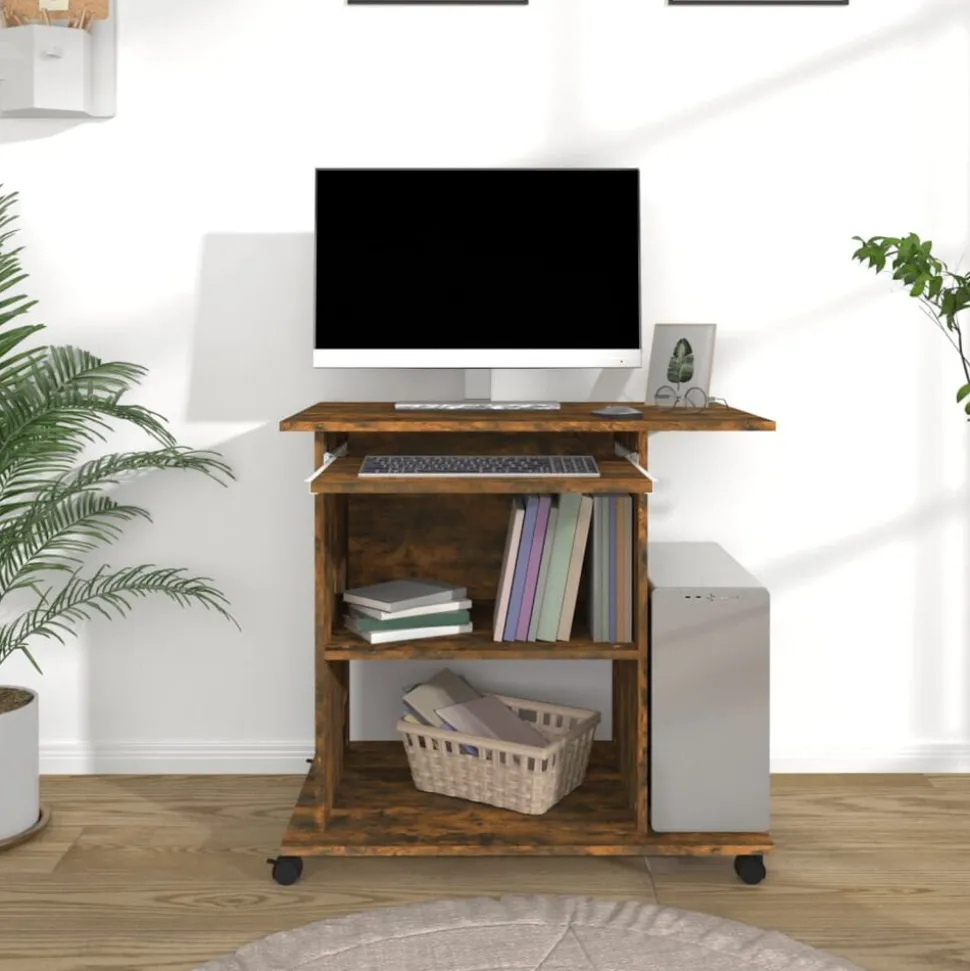 vidaXL Computerbureau 80x50x75 cm bewerkt hout gerookt eikenkleurig