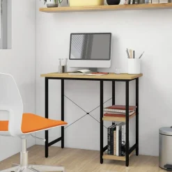 vidaXL Computerbureau 80x40x72 cm MDF metaal zwart lichteikenkleurig