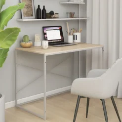 vidaXL Computerbureau 110x60x70 cm bewerkt hout wit en eikenkleurig