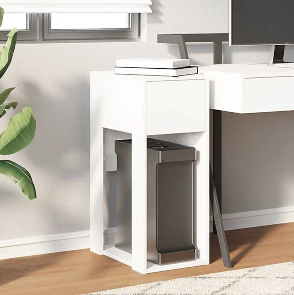vidaXL Computertorenstandaard met lade 30x44x74 cm wit