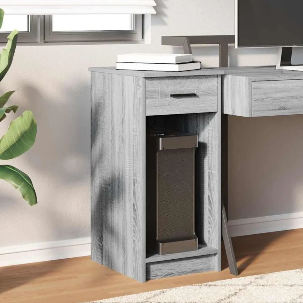 vidaXL Computertorenstandaard met lade 35x45x77 cm grijs sonoma eiken