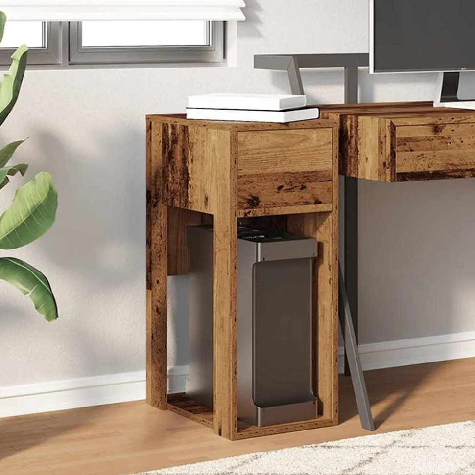 vidaXL Computertorenstandaard met lade 30x44x74 cm oud houtkleurig