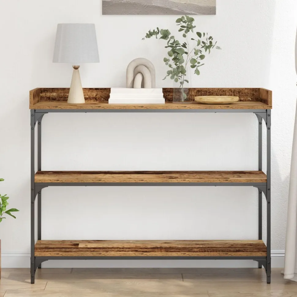 vidaXL Console Tafel Oud hout 100 x 30 x 80 cm Gelaagd hout en metaal