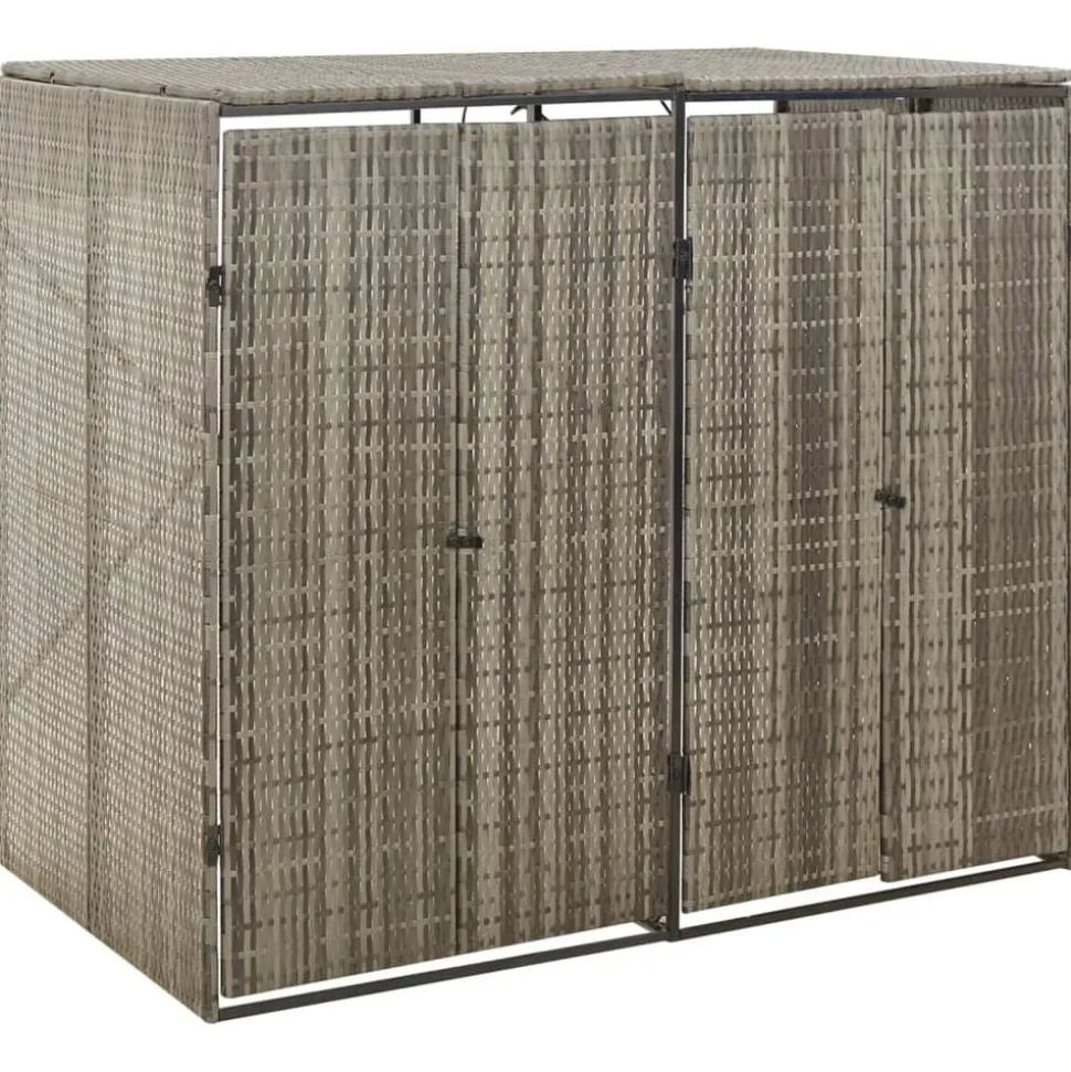 vidaXL Containerberging dubbel 140x80x117 cm poly rattan grijs