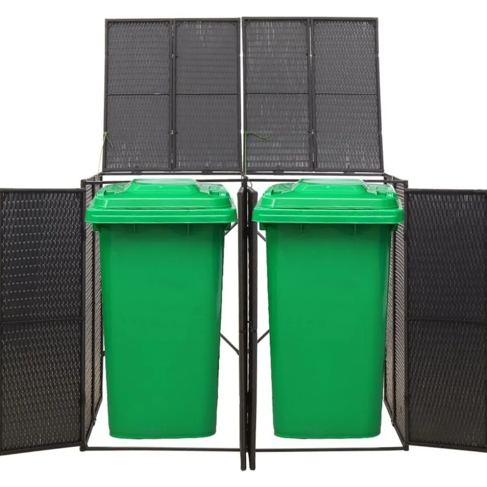 vidaXL Containerberging dubbel 140x80x117 cm poly rattan zwart