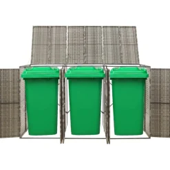 vidaXL Containerberging driedubbel 207x80x117 cm poly rattan grijs