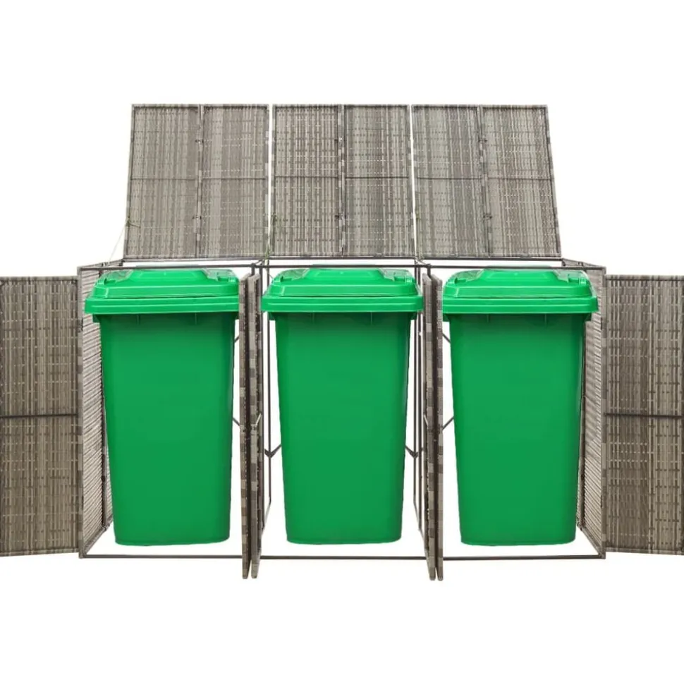 vidaXL Containerberging driedubbel 207x80x117 cm poly rattan grijs