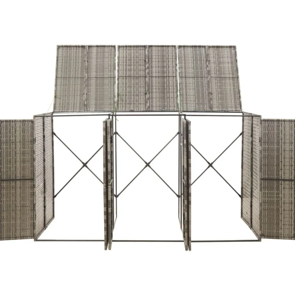 vidaXL Containerberging driedubbel 207x80x117 cm poly rattan grijs