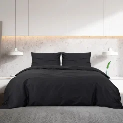 vidaXL Dekbedovertrekset 140x200 cm katoen zwart