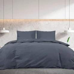 vidaXL Dekbedovertrekset 140x200 cm katoen antracietkleurig