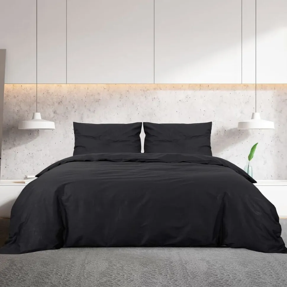 vidaXL Dekbedovertrekset lichtgewicht 140x200 cm microvezel zwart