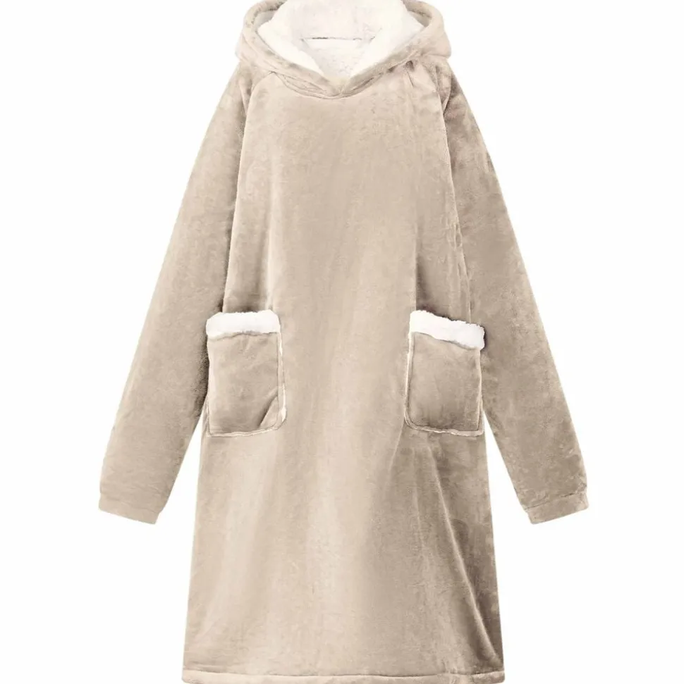vidaXL Deken hoodie Beige M Fleece en Flanel