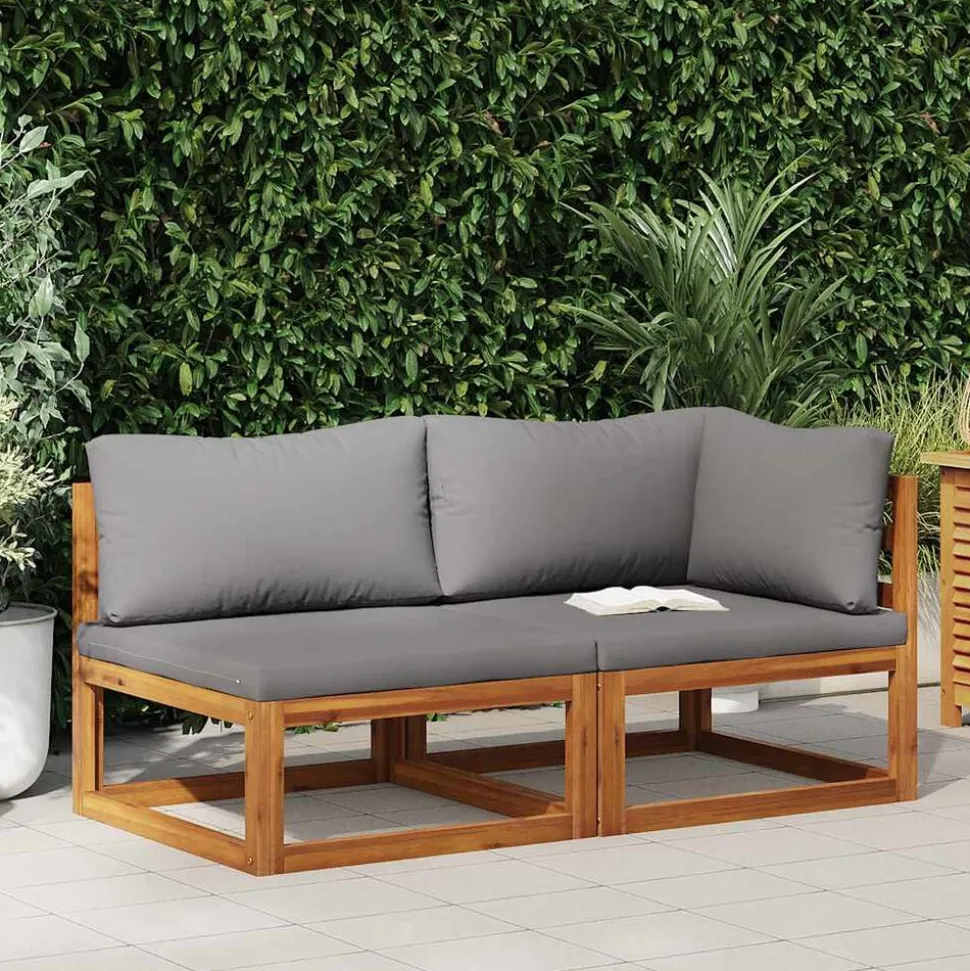 vidaXL 2-delig Bankstel met donkergrijze kussens massief acaciahout