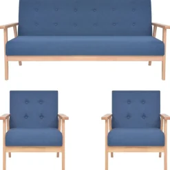vidaXL 3-delig Bankstel stof blauw