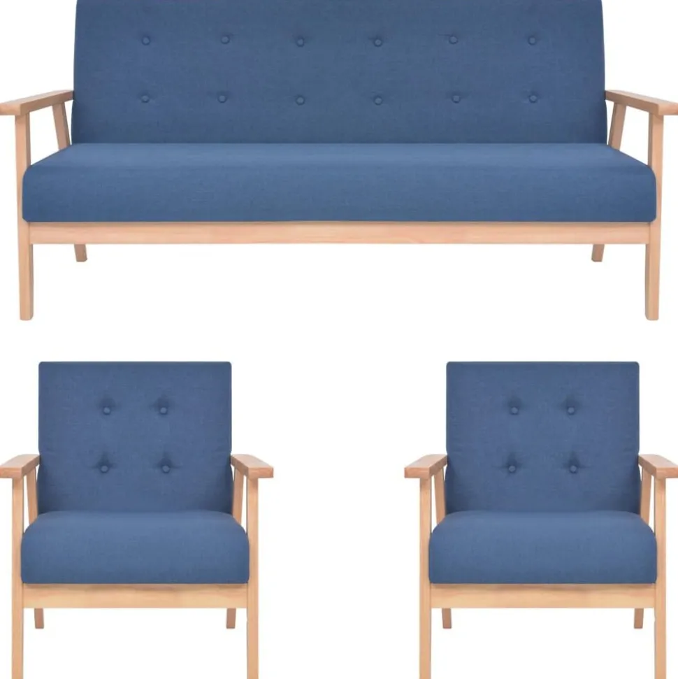 vidaXL 3-delig Bankstel stof blauw