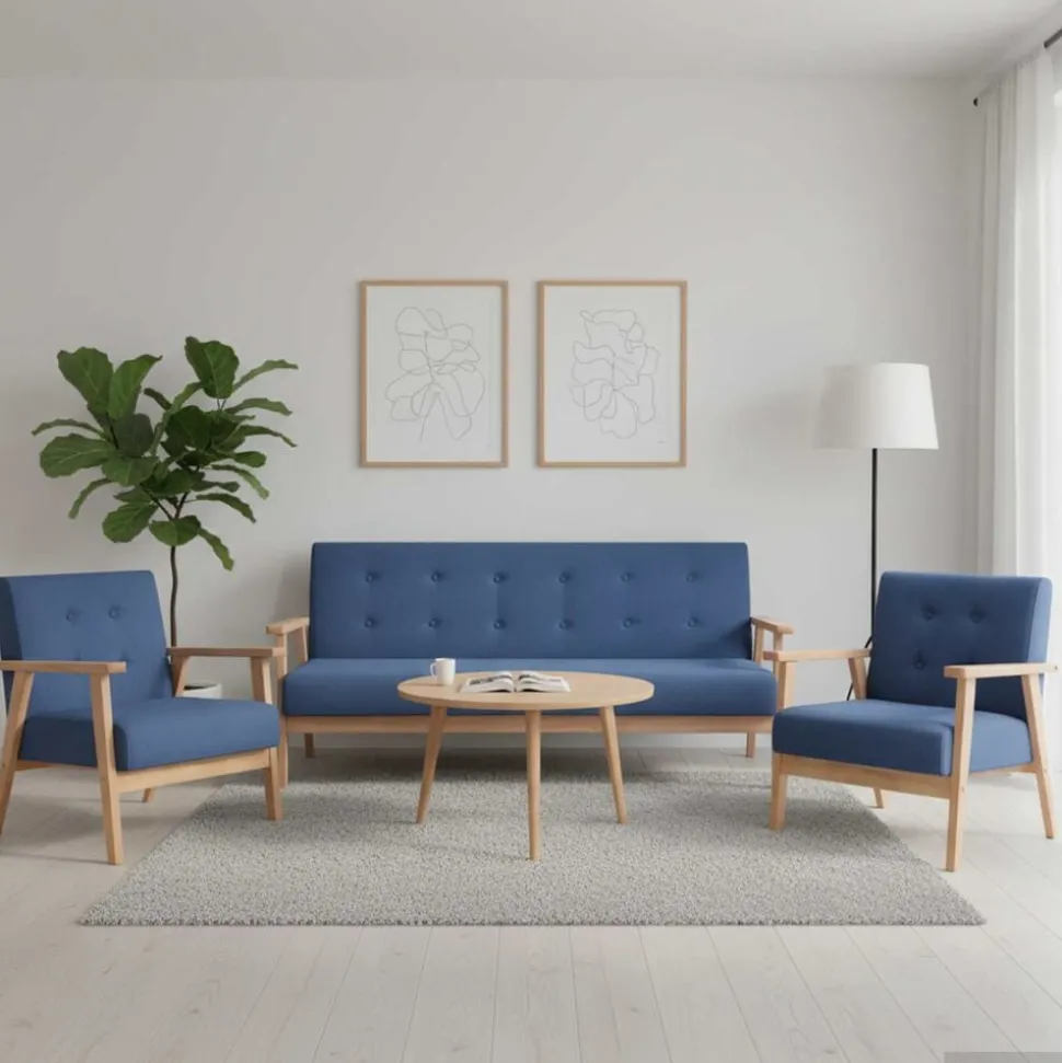 vidaXL 3-delig Bankstel stof blauw