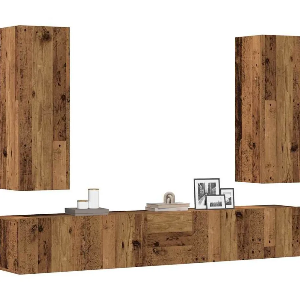 vidaXL 5-delig Tv-meubelset wandmontage bewerkt hout oud houtkleurig
