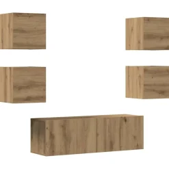 vidaXL 5-delig Tv-meubelset wandmontage bewerkt hout artisanaal eiken