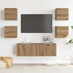 vidaXL 5-delig Tv-meubelset wandmontage bewerkt hout artisanaal eiken