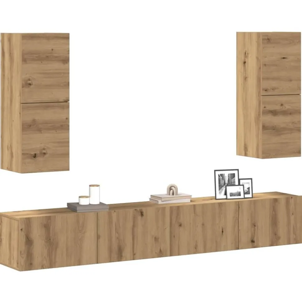 vidaXL 4-delig Tv-meubelset wandmontage bewerkt hout artisanaal eiken