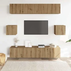 vidaXL 6-delig Tv-meubelset wandmontage bewerkt hout artisanaal eiken