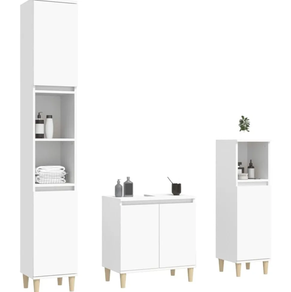 vidaXL 3-delige Badkamermeubelset bewerkt hout wit