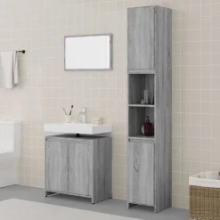 vidaXL 3-delige Badkamermeubelset bewerkt hout grijs sonoma eikenkleur