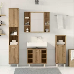 vidaXL 4-delige Badkamermeubelset bewerkt hout artisanaal eikenkleur