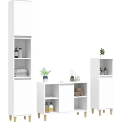 vidaXL 3-delige Badkamermeubelset bewerkt hout wit