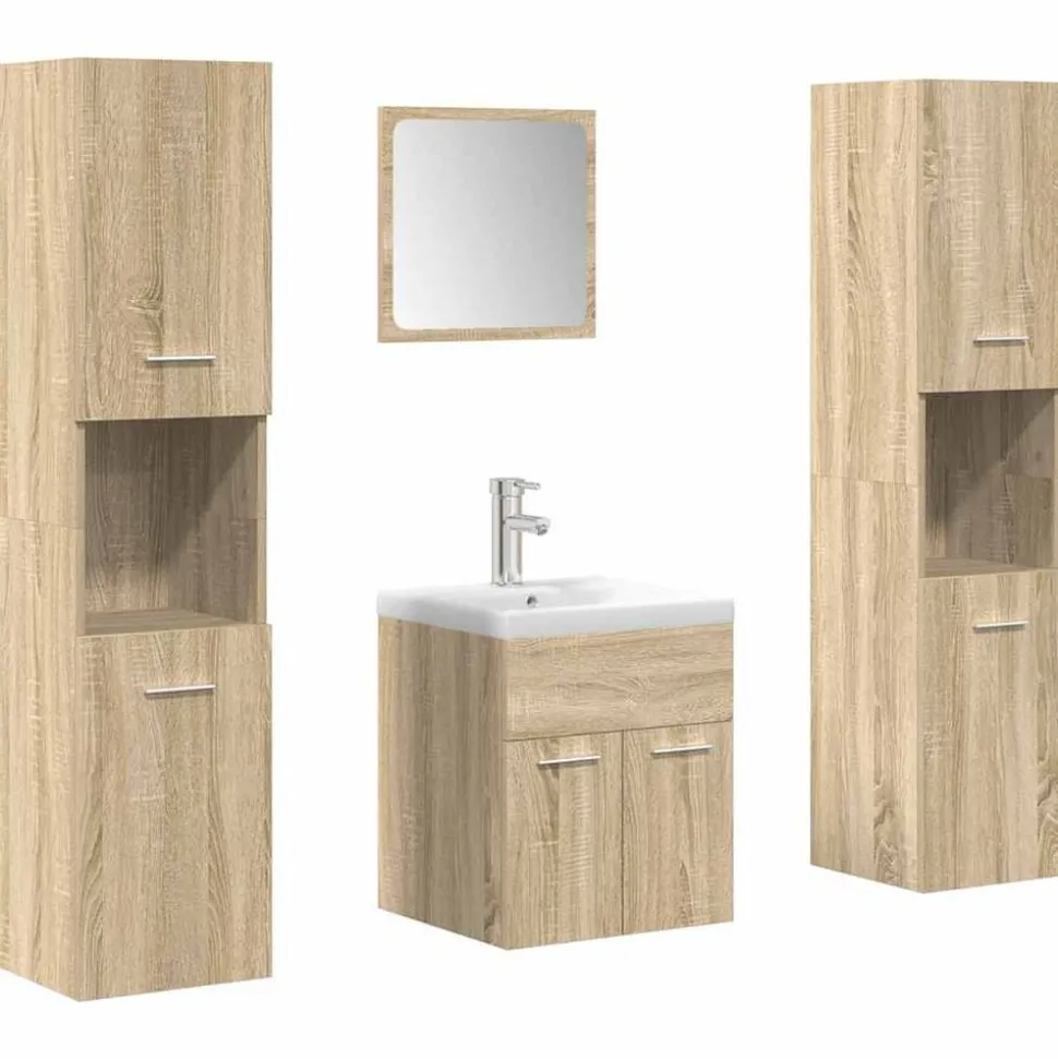 vidaXL 5-delige Badkamermeubelset bewerkt hout sonoma eikenkleurig