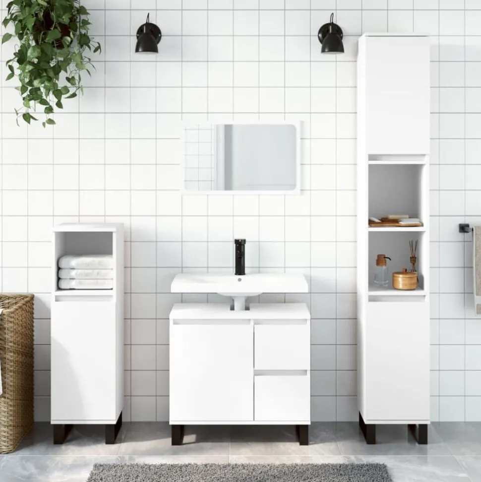 vidaXL 3-delige Badkamermeubelset bewerkt hout wit