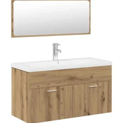 vidaXL 3-delige Badkamermeubelset bewerkt hout artisanaal eikenkleur