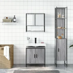 vidaXL 3-delige Badkamermeubelset bewerkt hout grijs sonoma eikenkleur