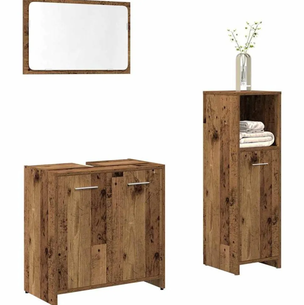 vidaXL 3-delige Badkamermeubelset bewerkt hout oud houtkleurig