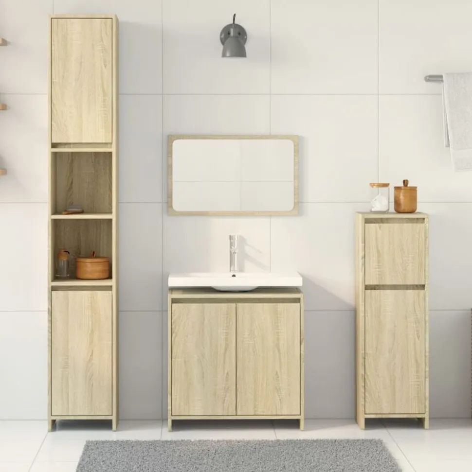vidaXL 4-delige Badkamermeubelset bewerkt hout sonoma eikenkleurig
