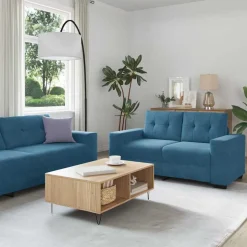 vidaXL 2-delige bankset met kussens, blauw fluweel