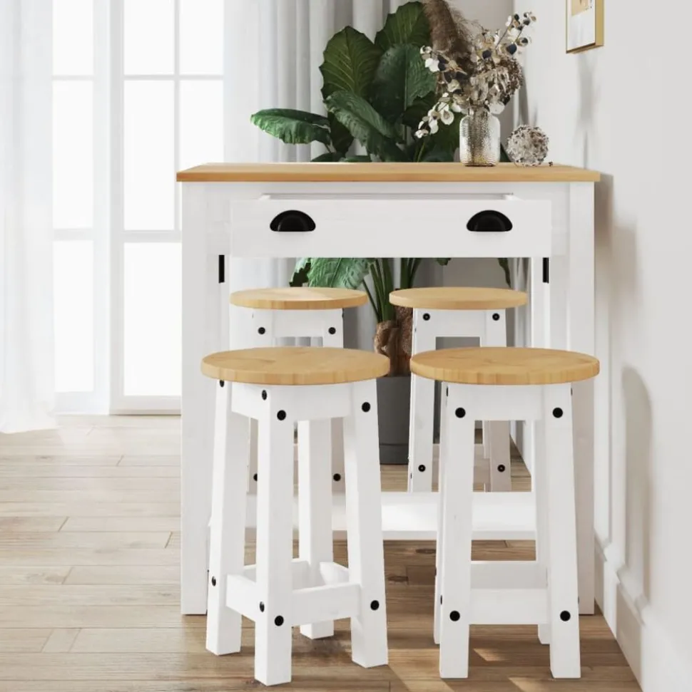 vidaXL 5-delige Barset massief grenenhout wit