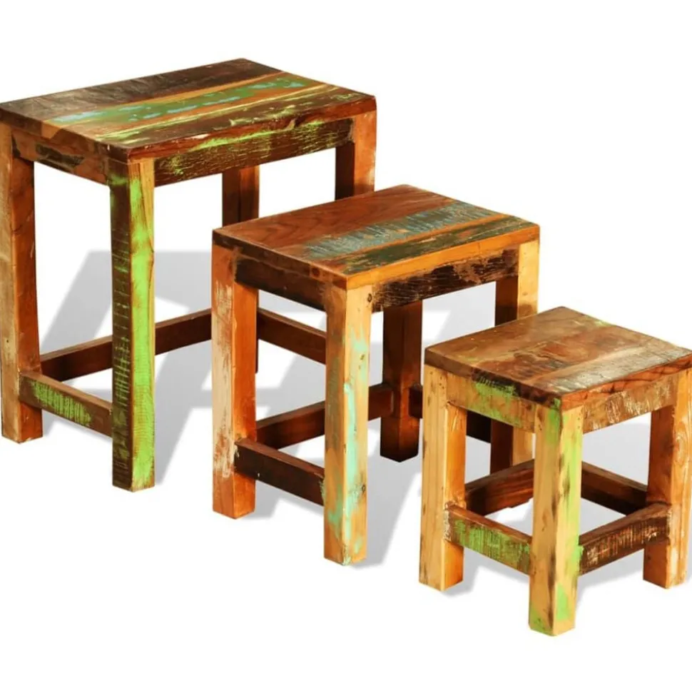 vidaXL 3-delige Bijzettafeltjesset vintage stijl gerecycled hout