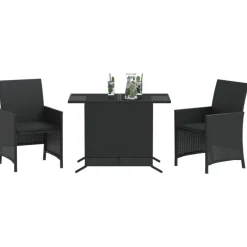 vidaXL 3-delige Bistroset met kussens poly rattan zwart