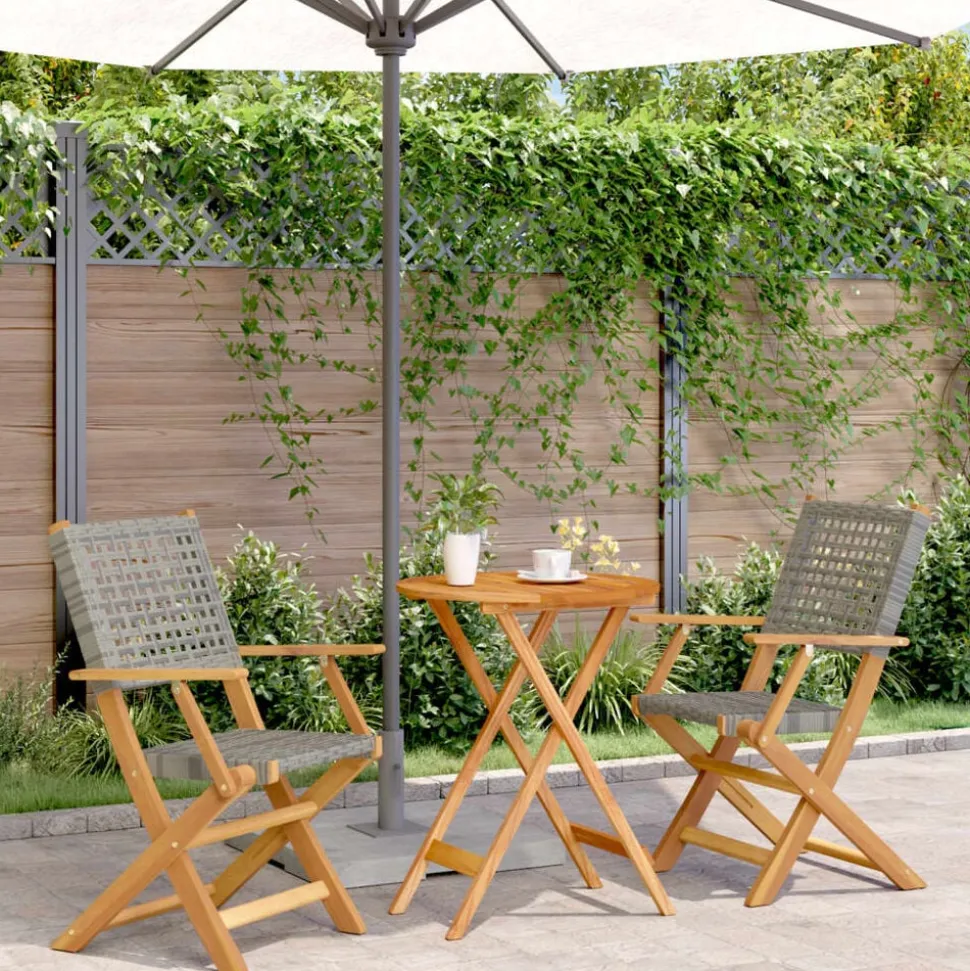 vidaXL 3-delige Bistroset poly rattan en massief hout grijs