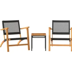 vidaXL 3-delige Bistroset poly rattan en massief acaciahout zwart