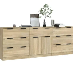 vidaXL 3-delige Dressoirs bewerkt hout sonoma eiken